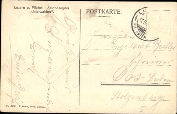 PC Luzern Stadt Schweiz, panorama with Pilatus, saloon steamer Unterwalden
