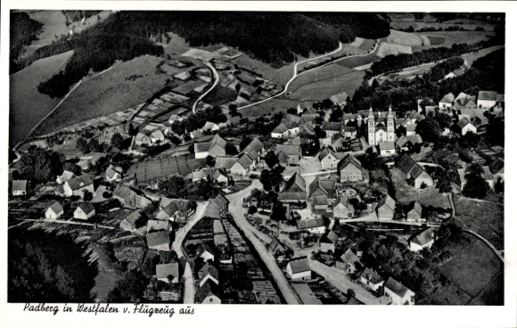 Postcard Padberg Marsberg in the Sauerland, aerial photograph