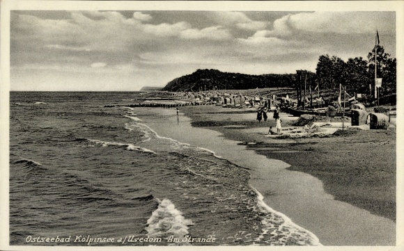 Postcard Ostseebad Kölpinsee on Usedom, beach