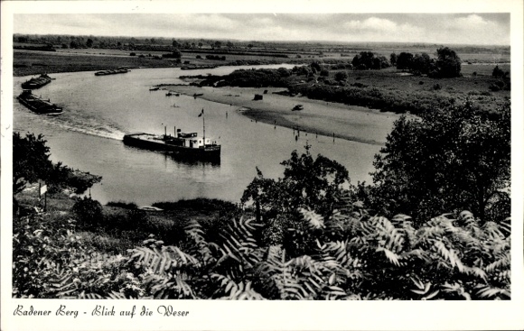 Postcard Achim an der Weser, Badener Berg, Weser, ships