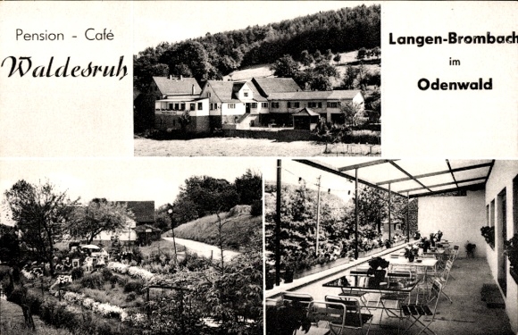 Postcard Langenbrombach Langen Brombach Brombachtal in the Odenwald, Pension Cafe Waldesruh, terrace