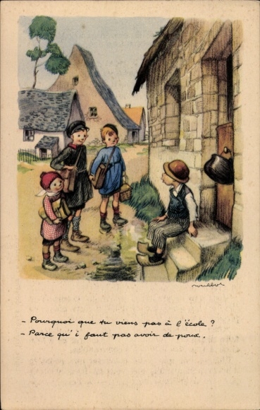 Artist Postcard Poulbot, Children on the way to school, Ligue Nationale contre le taudis