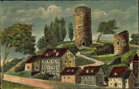 Künstler Ak Bad Lobenstein in Thüringen, Burgruine nach einem alten Gemälde
