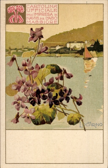 lito Locarno, kanton Ticino, Szwajcaria, jezioro Maggiore, widok na miasto, fiołki