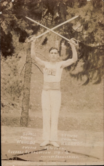 Photo Postcard C. Hall, World Champion in sword swinging, India