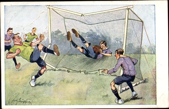 Artist PC Schönpflug, Fritz, a goal, football game, goal shot