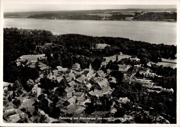Postcard Feldafing on Lake Starnberg, Upper Bavaria, aerial view of Feldafing, Lake Starnberg