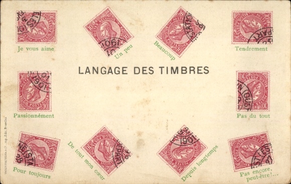 Ak Briefmarkensprache, Je vous aime, Passionnément