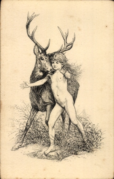 Art Nouveau Artist Postcard Fidus, Thou shalt not kill, Children of Nature, Deer, St. George's League