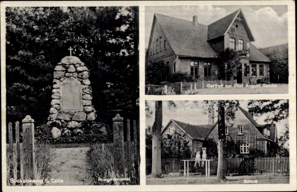 Ansichtkaart Bockelskamp Wienhausen in Nedersaksen, oorlogsmonument, school, herberg bij het postkantoor
