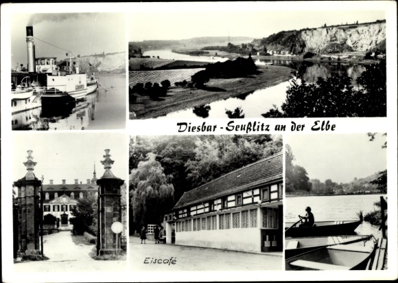 Ak Diesbar Seußlitz Meißenwijk, ijssalon, stoomboot-kerststallen, kasteel