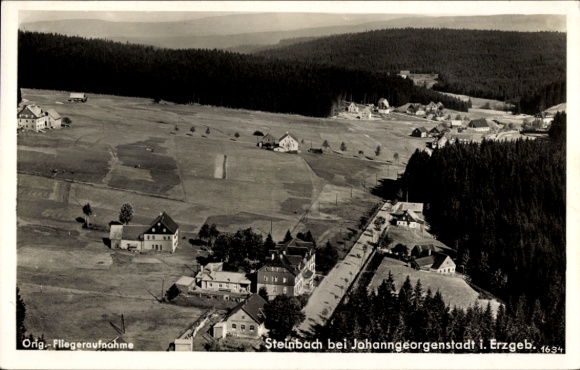 Postcard Steinbach Johanngeorgenstadt in the Ore Mountains, aerial photograph, Steinbach, Johanngeorgenstadt, Er