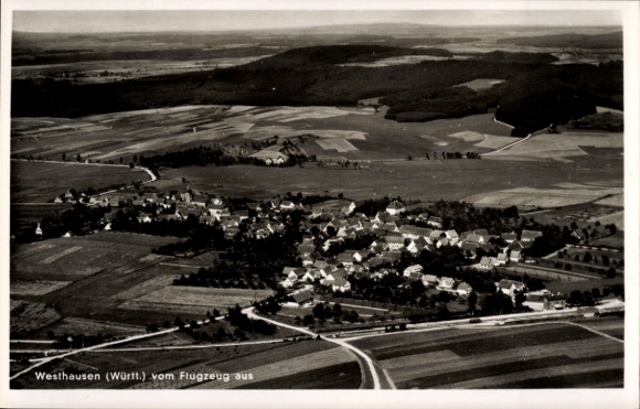 Postcard Westhausen in Württemberg, aerial photograph