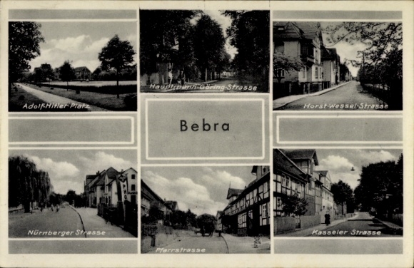 KP Bebra na Fuldzie w Hesji, Adolf Hitler Platz, Nürnberger Strasse, Kasseler Strasse, Pfarrstrasse