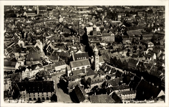 Postcard Augsburg in Swabia, aerial photograph