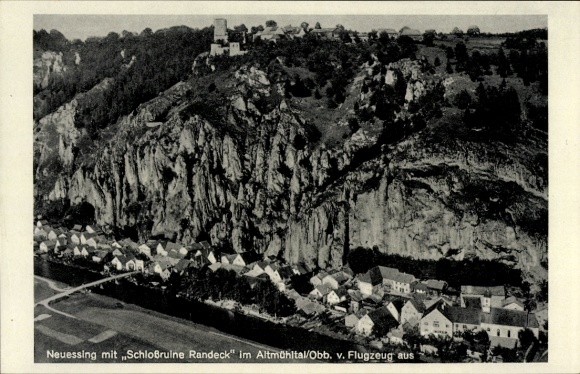 Postcard Neuessing Essing in the Altmühltal, aerial photograph, castle ruins Randeck