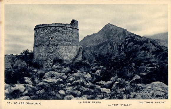 Ak Soller Mallorca Balearen, Torre Picada, berglandschap, Mallorca, zwart-witfoto