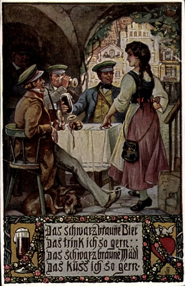 Studentika Postcard Black-brown beer I like to drink, pub scene