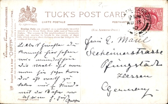 Artist Postcard Wales, Henllan Falls