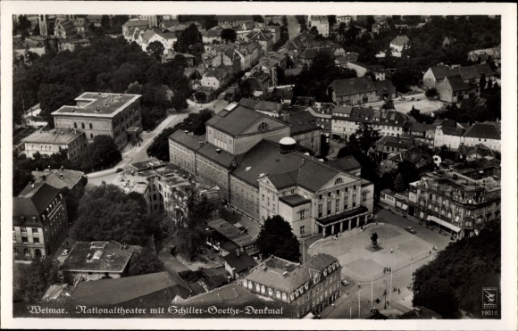 PC Weimar in Thuringia, National Theater, Schiller Goethe monument, aerial photo