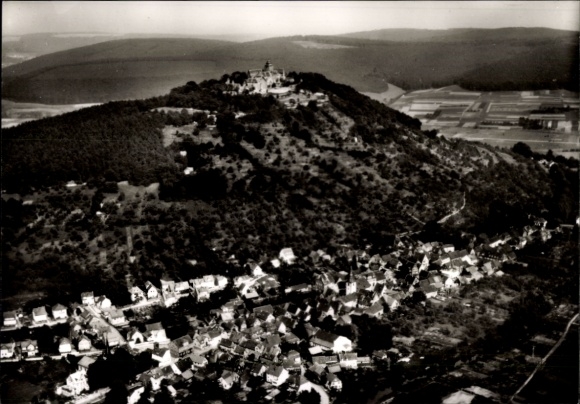 Postcard Neustadt Breuberg in the Odenwald, aerial view of Neustadt, Breuberg Castle, rural surroundings