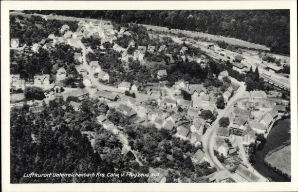 Postcard Unterreichenbach in the Black Forest, aerial photograph, Gasthaus zum Löwen, guesthouse