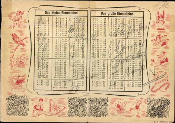 Timetable DDR Sparkasse Leipzig, the small multiplication tables, zodiac signs around 1970