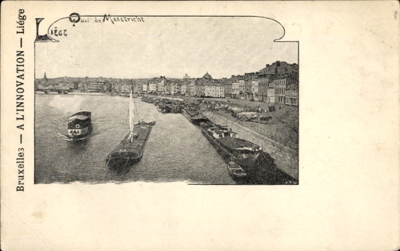 Postcard Liège Liège Wallonia, ship on the water, harbor view, city view, Belgium