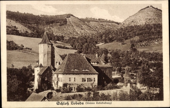 Ak Lobeda Jena Thüringen, Schloß  Untere Lobedaburg, Landschaft, Berge, 
