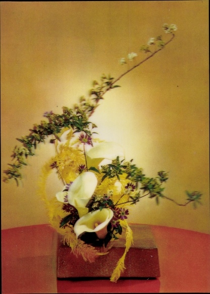 3 D Postcard Flowers Arranged, floral still life, floral arrangement, blossoms, branches