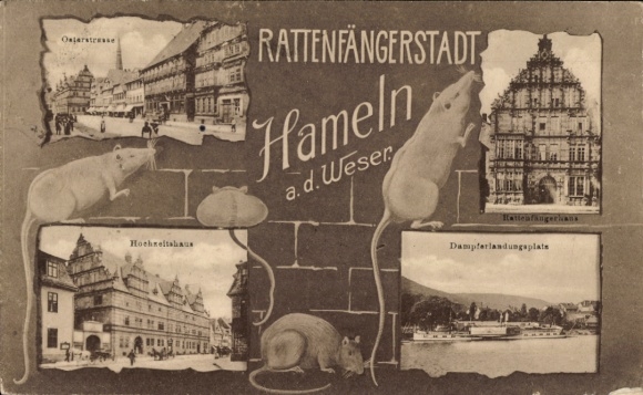 Ak Hameln an der Weser, Rattenfängerhaus, Hochzeitshaus, Osterstraße, Dampferlandungsplatz