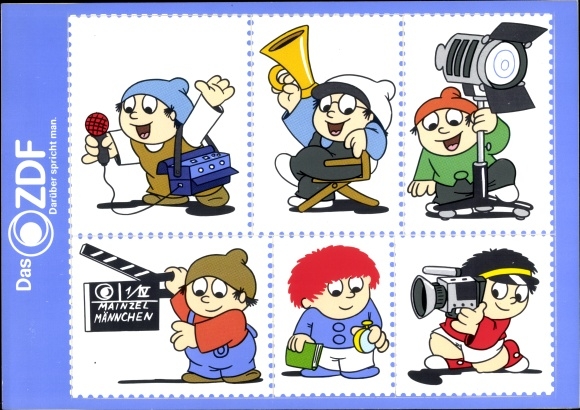 Postcard Mainzelmännchen, ZDF, class television, sticker