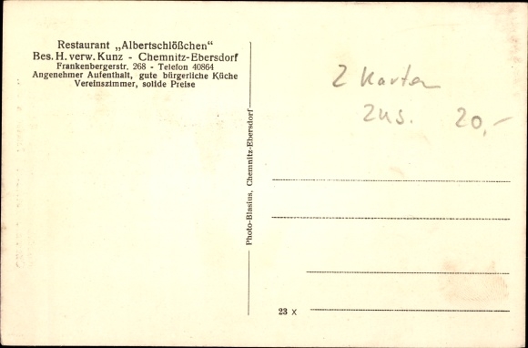 Postcard Ebersdorf Chemnitz in Saxony, Restaurant Albertschlösschen, Frankenbergerstrasse 268