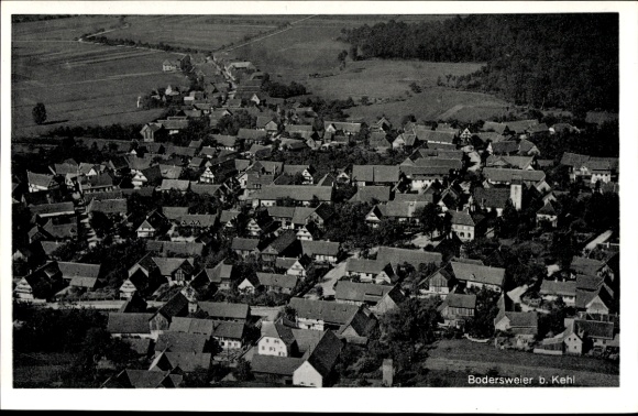Postcard Bodersweier Kehl am Rhein, aerial photograph