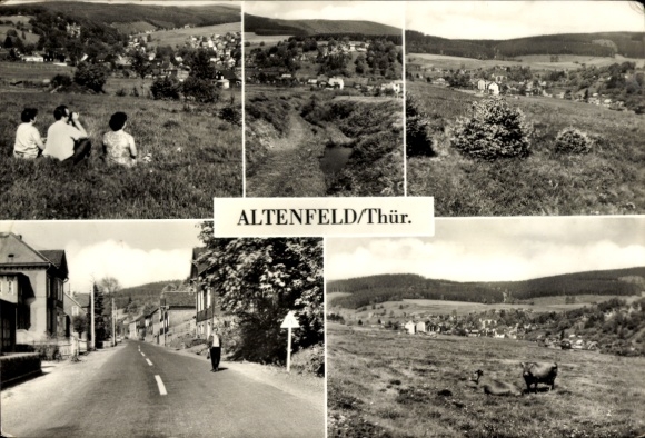Postcard Altenfeld Großbreitenbach in Thuringia, view from Rotkopf, Haube, Grundstraße