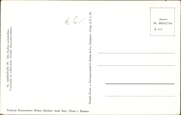 Postcard Cham in the Upper Palatinate, town view, aircraft photo