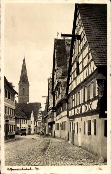 Ak Wolframs Eschenbach in Beieren, straatgedeelte, vakwerkhuizen