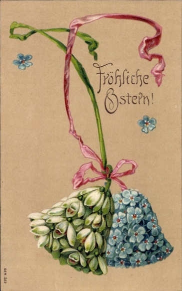 Embossed PC congratulations Easter, bells, forget-me-not