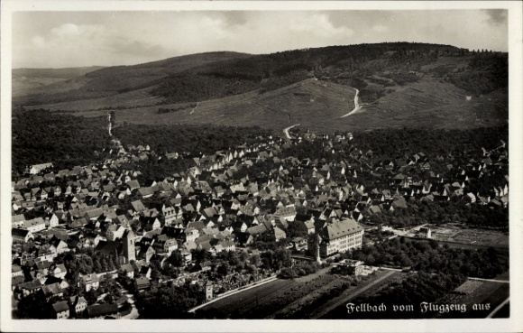 Postcard Fellbach in Württemberg, aerial photograph