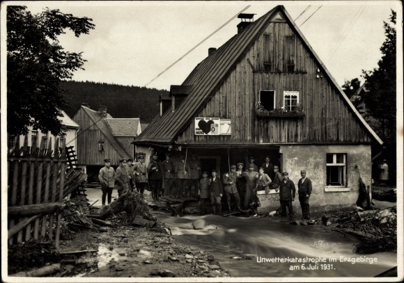 PC Johanngeorgenstadt in the Erzgebirge of Saxony, Lehmer Grund, storm disaster on July 6, 1931