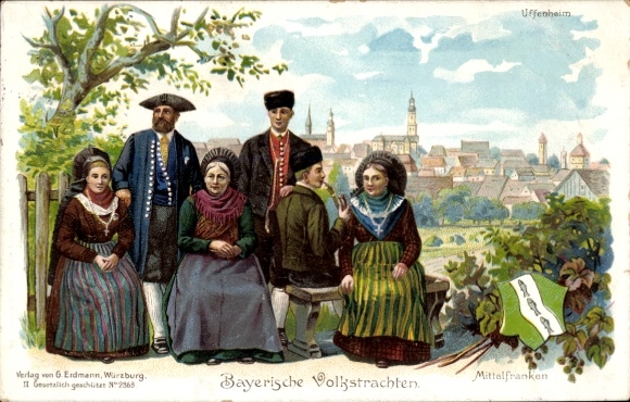 Chromo-Litho Uffenheim in Middle Franconia, Bavarian folk costumes, Middle Franconia