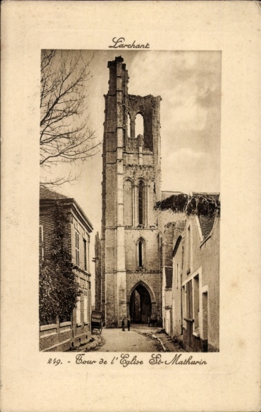 Passepartout Postcard Larchant Seine-et-Marne, St-Mathurin Church, Tower