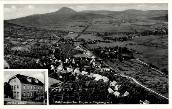 Postcard Mühlhausen Ehingen in Baden Württemberg, aerial photograph, Gasthaus z. löwen