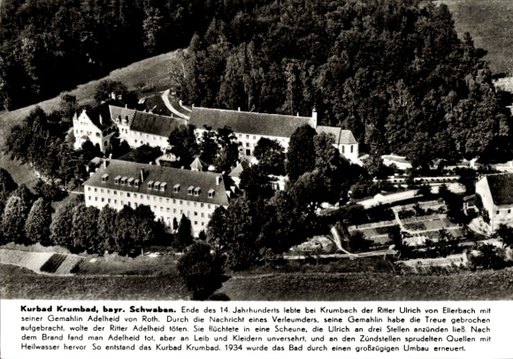 Postcard Krumbach in Swabia, Krumbad, aerial photograph