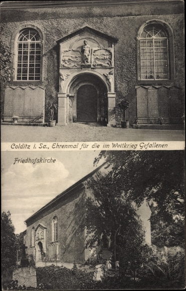 Ak Colditz in Sachsen, Friedhofskirche, Ehrenmal für die im Weltkrieg Gefallenen