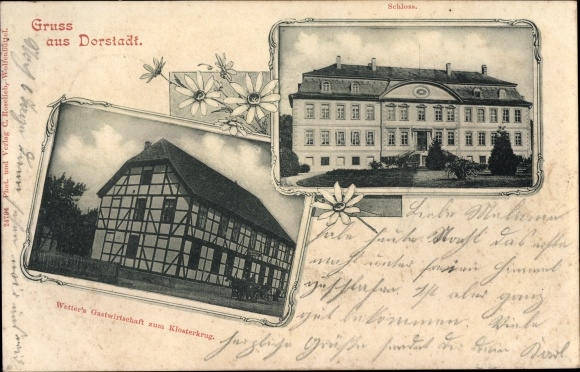 Postcard Dorstadt Wolfenbüttel in Lower Saxony, Castle, Wetter&#39;s Inn zum Klosterkrug