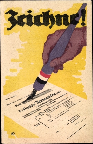 Ak Zeichne, 5. Deutsche Reichsanleihe, Hand mit Füller