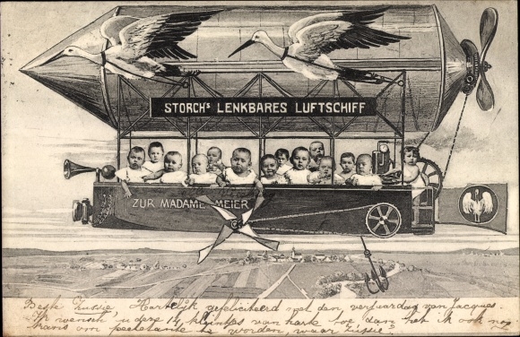 Sterowiec KP Storch, do Madame Meier, dzieci, sterowiec, bociany