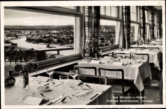 Ak Bad Wimpfen am Neckar, Hotel Mathildenbad, Innenansicht, Blick auf den Ort