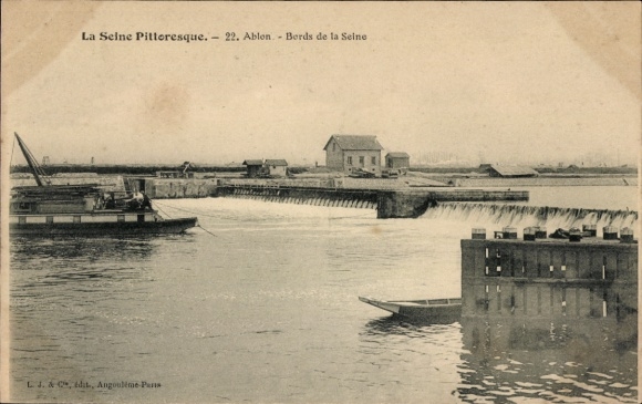 CPA Ablon Val de Marne, Bords de la Seine, Wehr, Schleuse